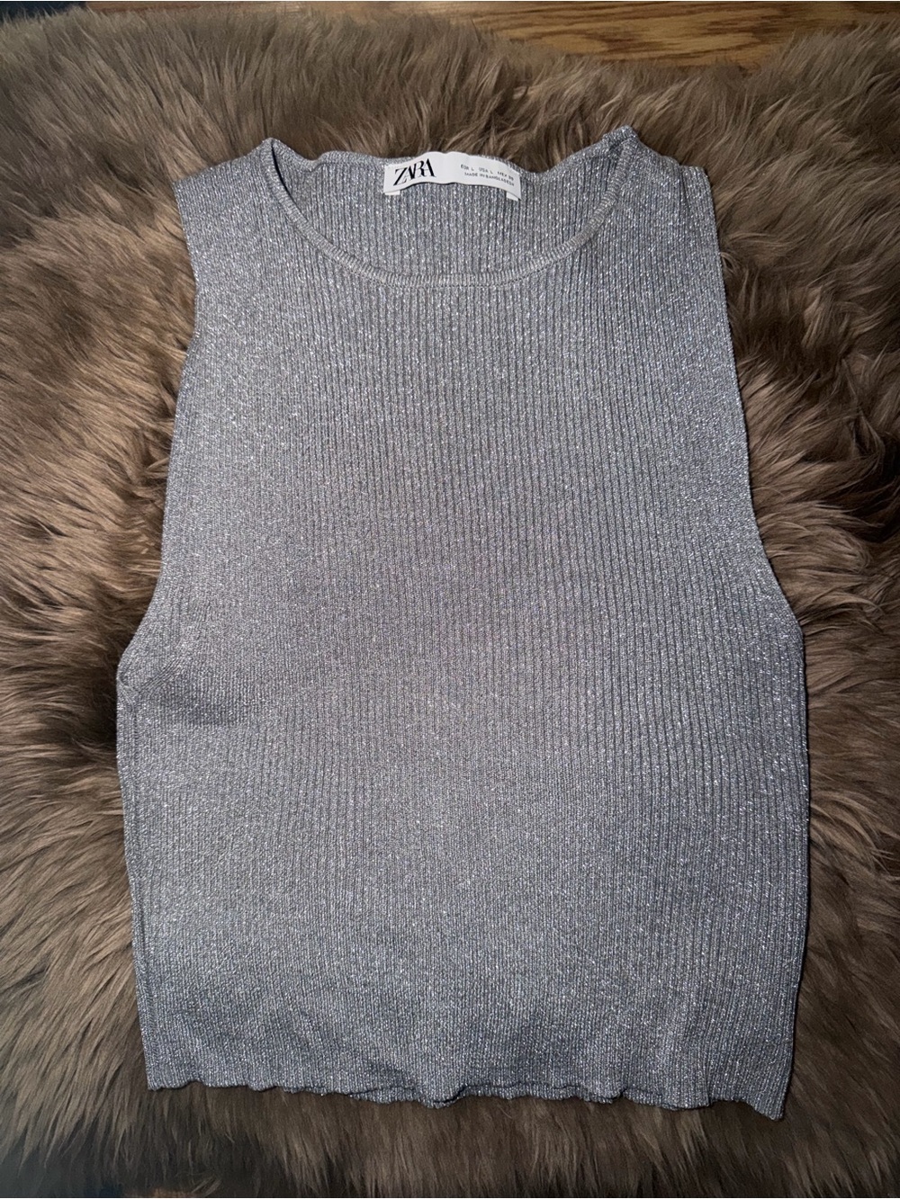 Zara Silver Ribbed Metallic Sleeveless Top
